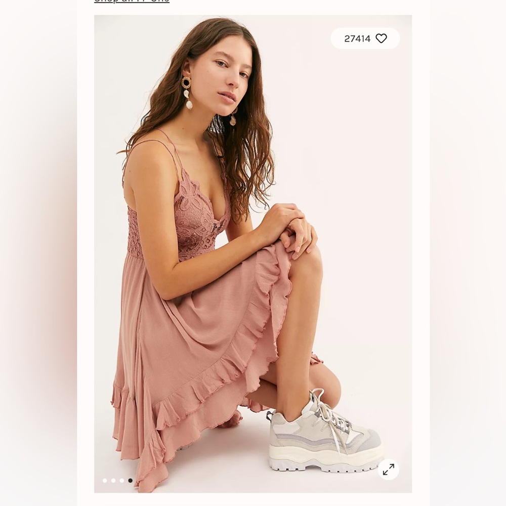 NWT / Free People /  Adella Mini Slip Dress / Lace Rose